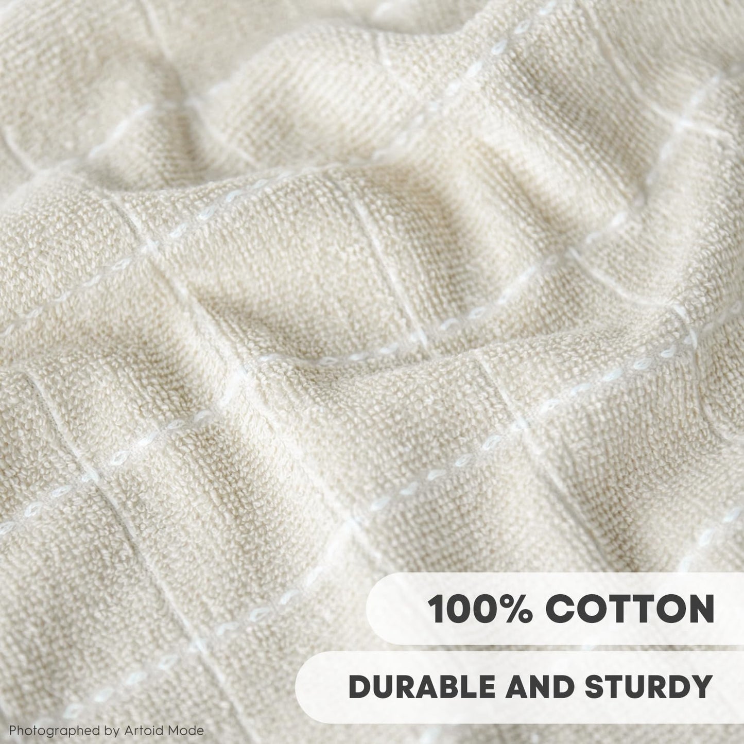 Artoid Mode Checkered Designed Cotton Beige Grey Black Terry Kitchen Dish Cloths, 12x12 Inch Soft Absorbent Quick Drying Kitchen Rags Set of 6