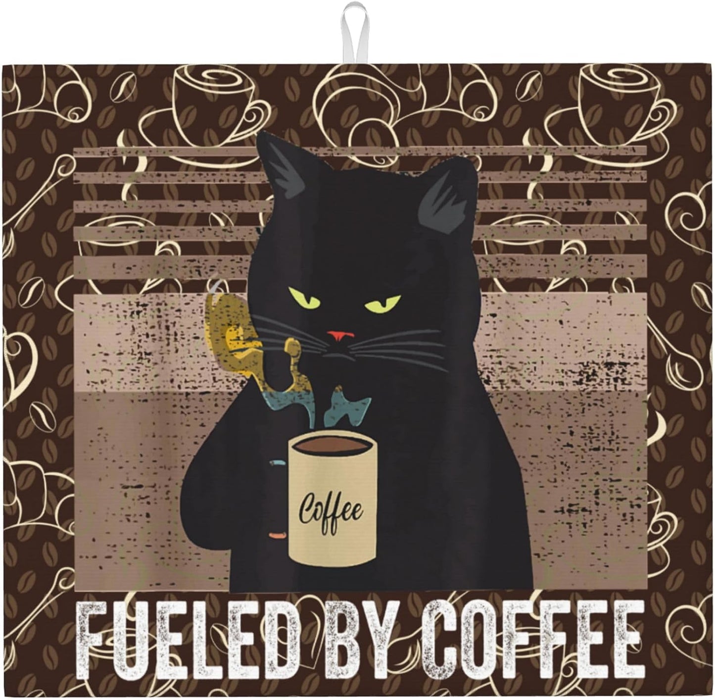 Vintage Cat Dish Drying Mat for Kitchen Counter Retro Coffee Dish Drainer Rack Mats 16x18 Inches Absorbent Reversible Decorative Drying Pad