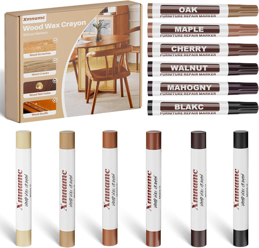 Wood Filler Sticks, 12 Colors Wood Wax Crayons Furniture Markers Touch Up for Repair Any Furniture Scratch, Scuffs, Cracks and Nail Holes on Wood Furniture, Floors, Doors, Cabinets, Tables