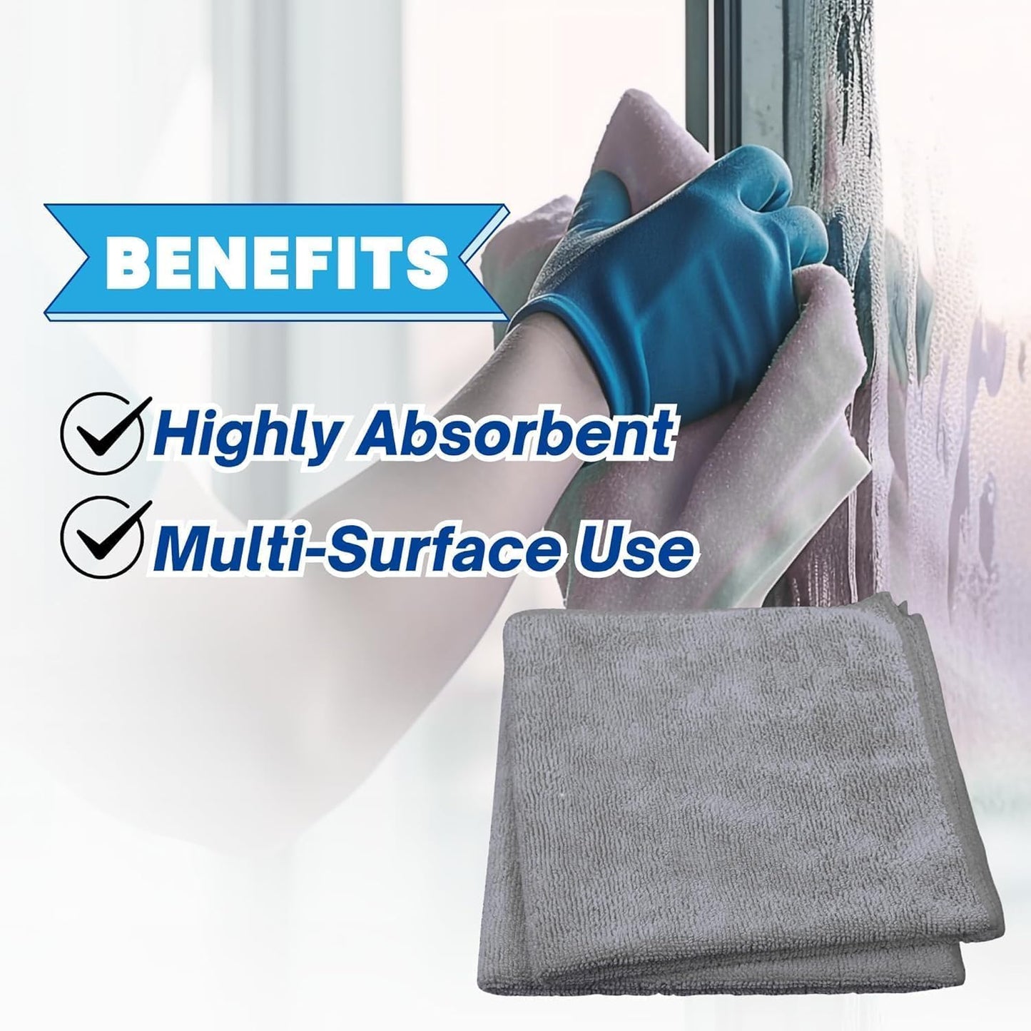 Single Microfiber Cleaning Cloth 40x40 cm - Ultra Absorbent Microfiber Cloth for Home, Kitchen Car Bathroom Rags Polish Cleaning 250 GSM (Grey)