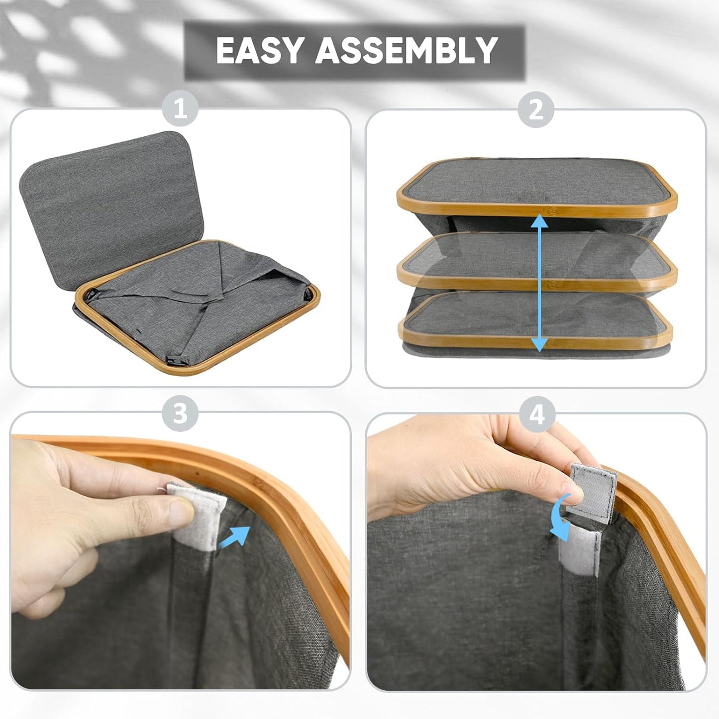 BALEINE Laundry Hamper with Lid, Tall Laundry Baskets with Bamboo Pull Handles, Large Laundry Bin with Internal Support (36 Gal/140L, Beige)