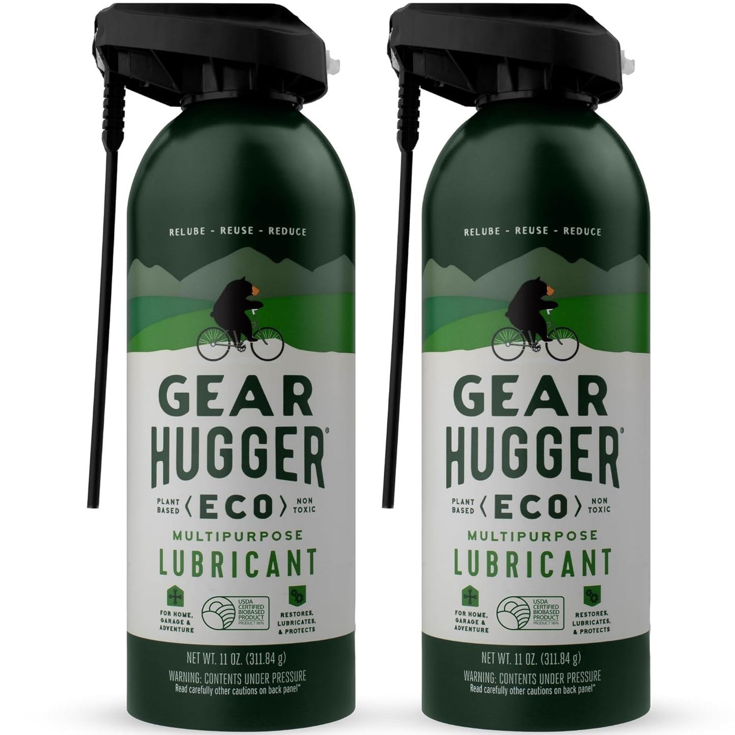 Gear Hugger Multipurpose Lubricant - Eco-Friendly (11 oz, Pack of 2), Rust Remover - Garage Door Lubricant Spray, Door Hinge Lubricant & Lock Lubricant - Plant-Based, No Petroleum, No PTFE