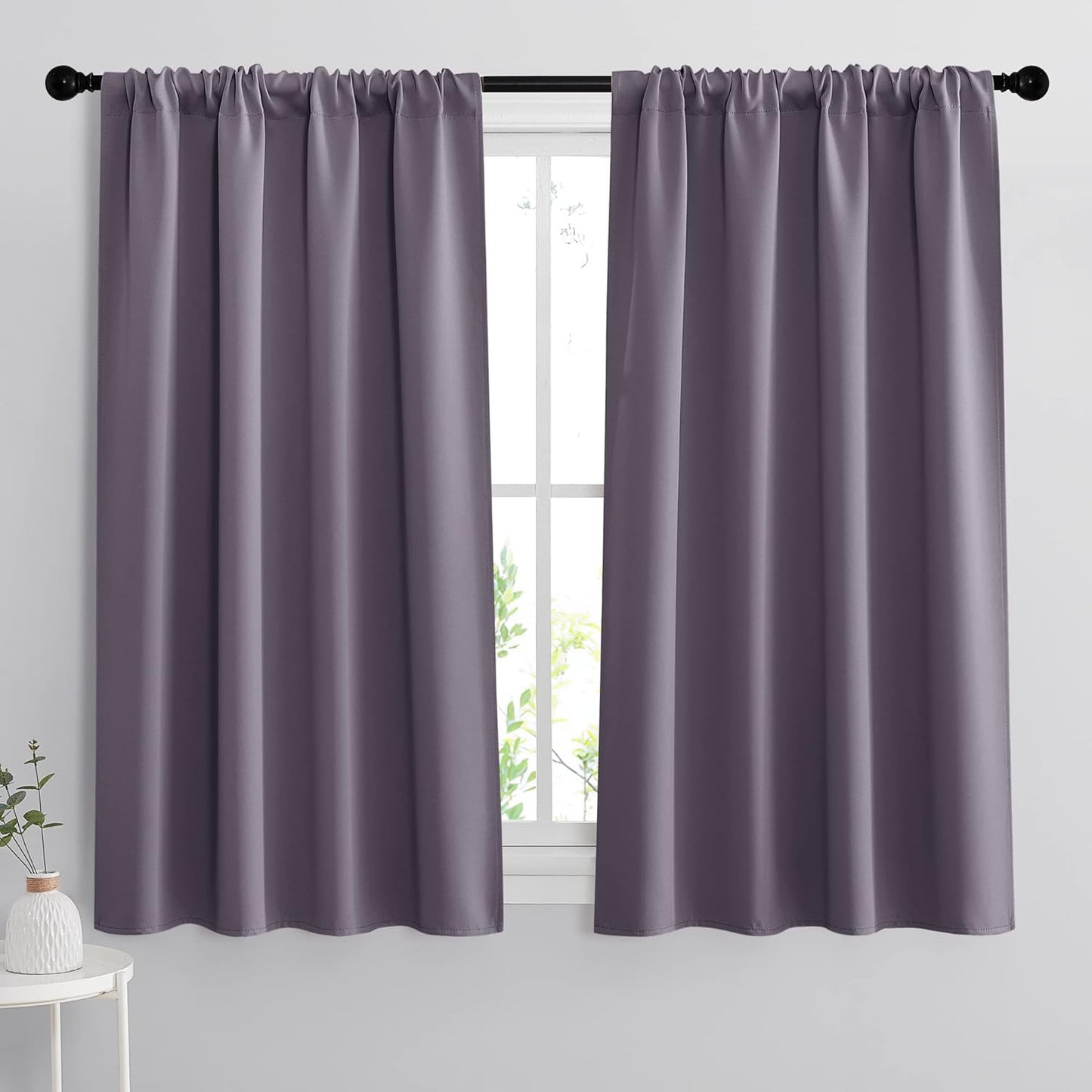 RYB HOME Bedroom Curtains Blackout - Light Block Energy Efficiency Small Window Treatment Drapes for Kitchen Dining Baby Nursery Morden Decor, W 42 x L 54 inch, Greyish Purple, 2 Panels