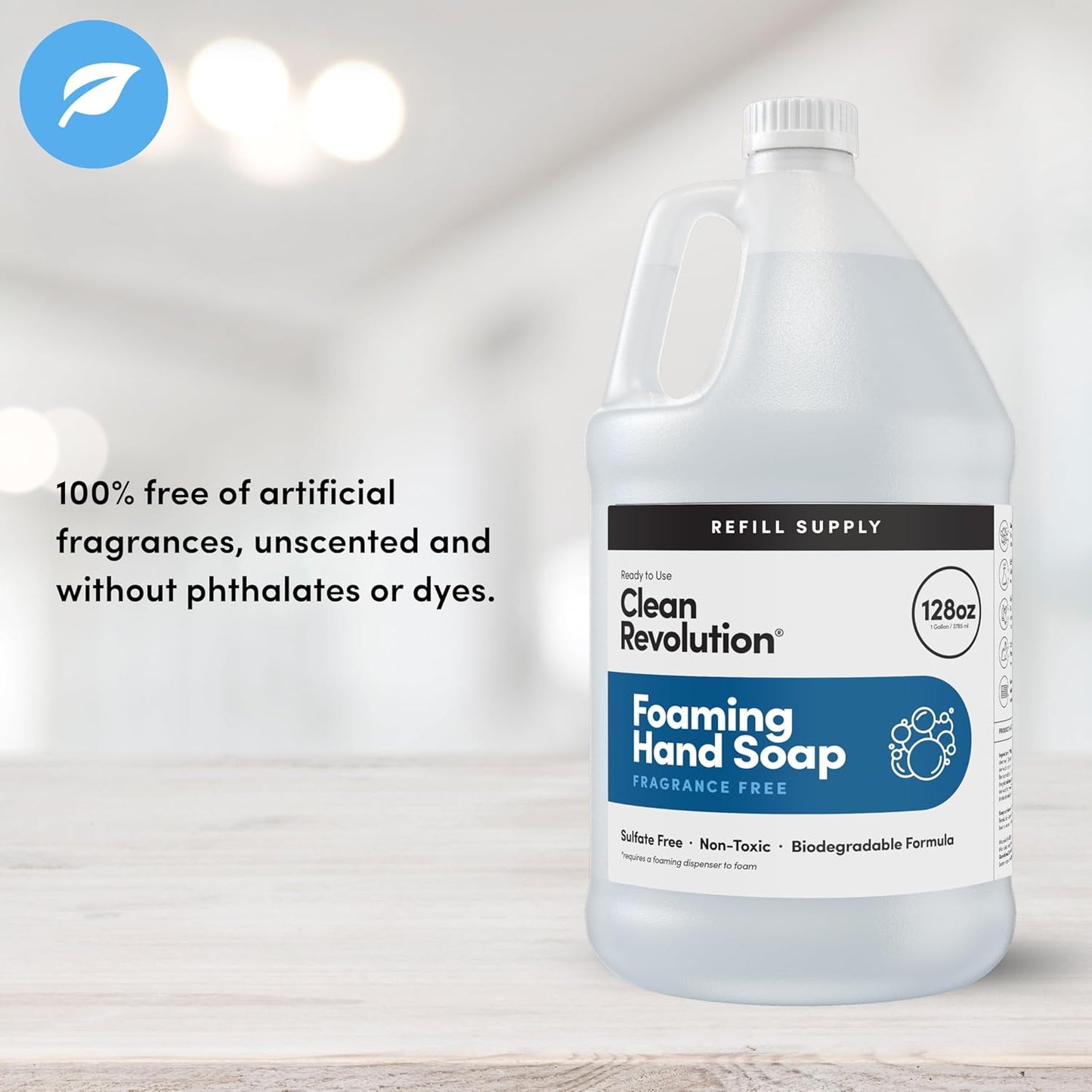 Clean Revolution Foaming Hand Soap Refill Supply, Gentle, Moisturizing & Eco-Friendly, Ready to Use Formula, Gluten Free, Unscented, Fragrance Free, 128 Fl Oz