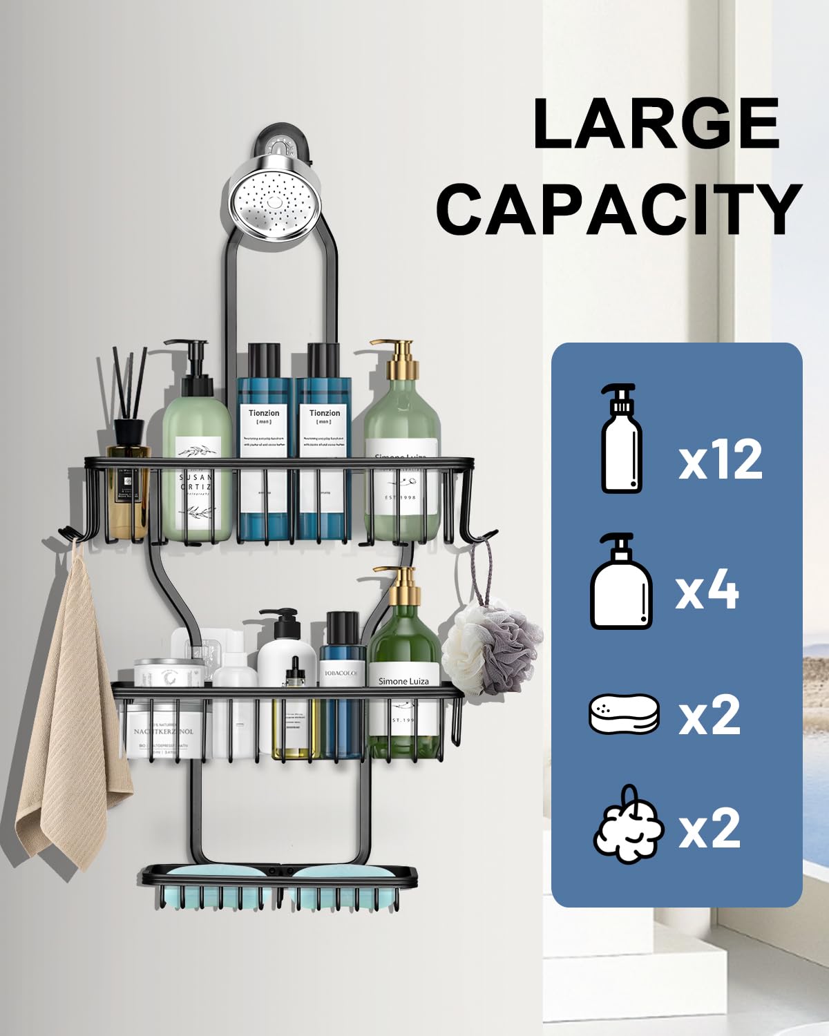 MSAICOE Shower Caddy Hanging - Never Rust Shower Hanging Organizer - Aluminum Over the ShowerHead