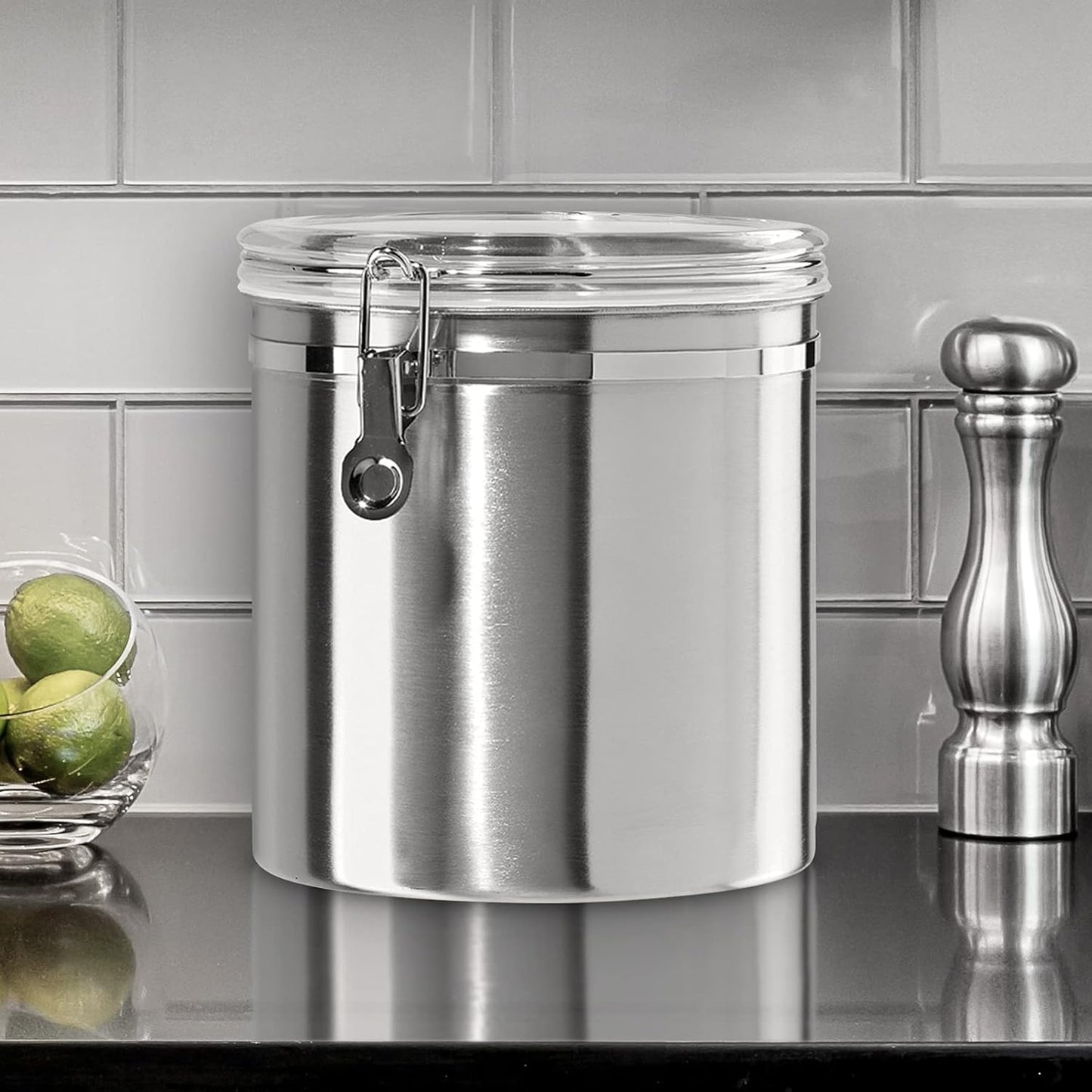 Oggi Stainless Steel Kitchen Canister 152oz + Oggi Stainless Steel 4 pc Food Storage Container Set - Ideal for Kitchen Storage