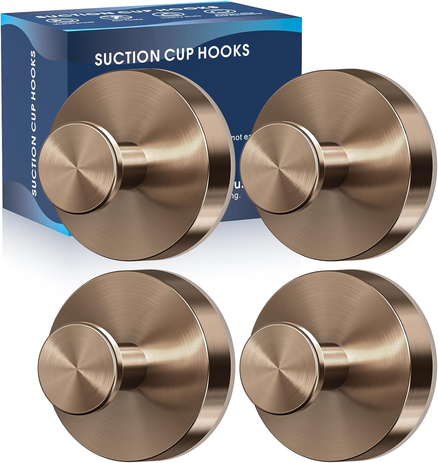 Suction Cup Hooks for Shower,4Pcs Shower Towel Suction Hooks,No Drill Towel Hooks for Bathroom Wall,Kitchen,Glass,Mirror,Tile to Hang Towels,Robes,Loofah-Champagne Bronze