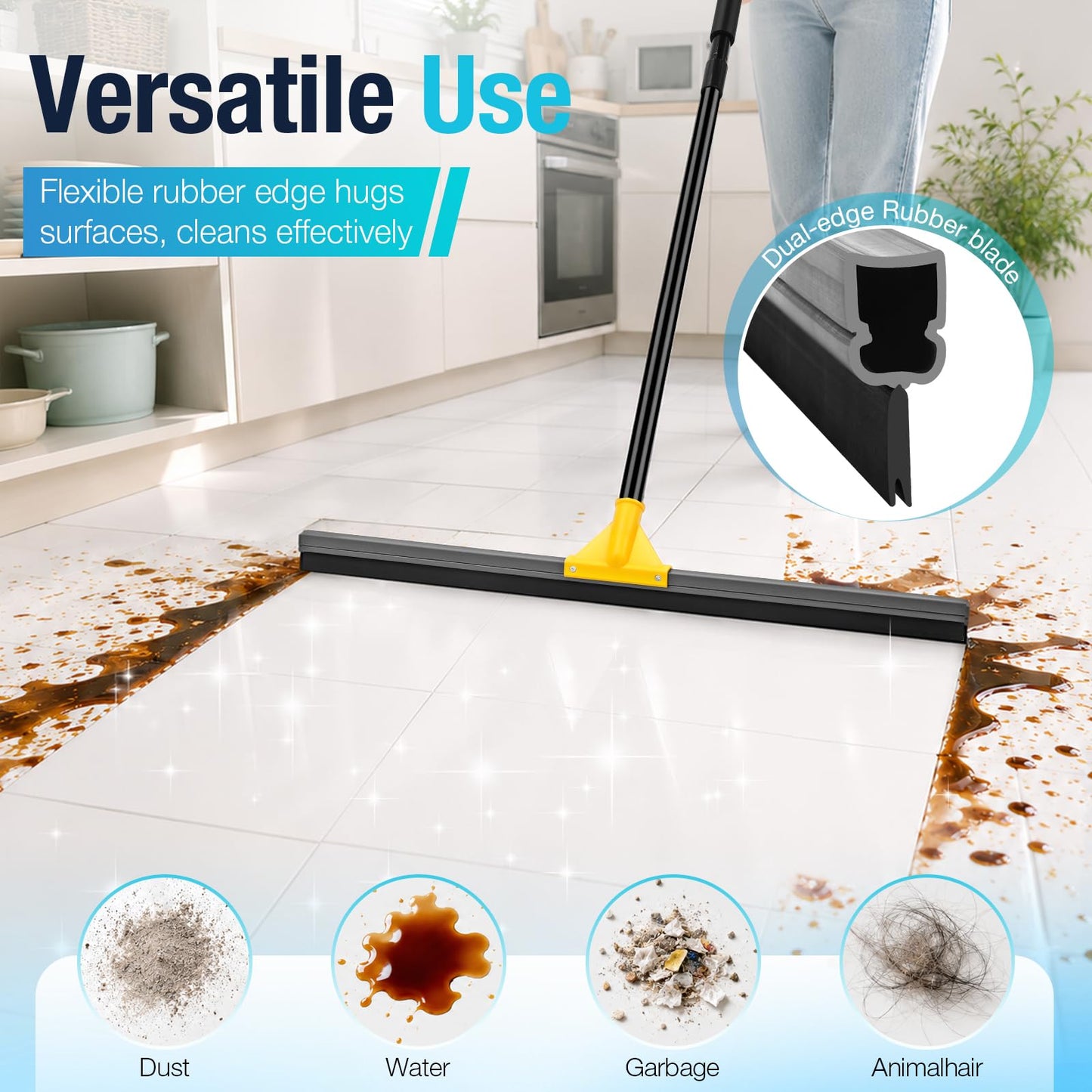 SOBONNE 30" Large Floor Squeegee Broom for Concrete Water Removal