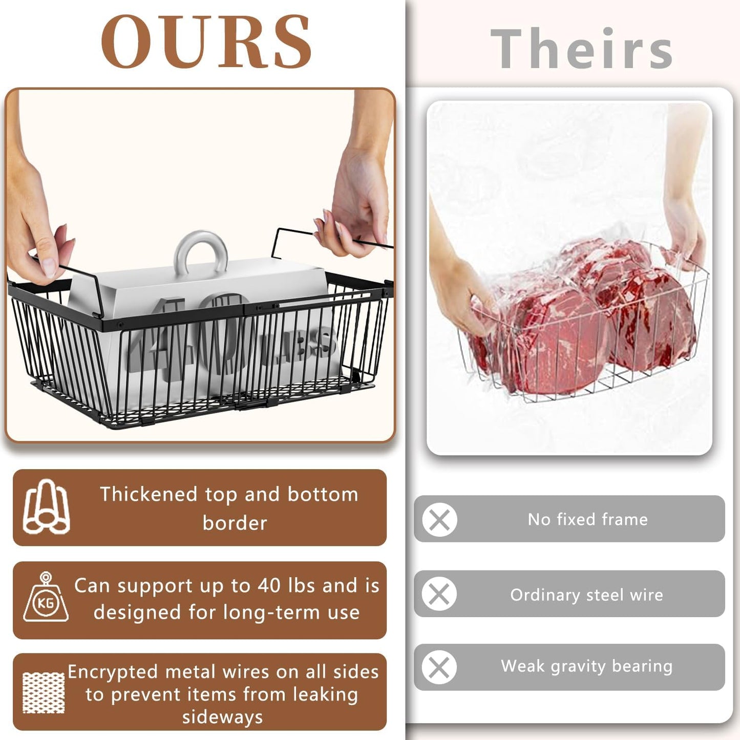 Large Freezer Organizer Bins，Upgraded Bottom Leak-Proof net，Fit 10 to 20 Cu Ft Chest Freezer，4Pack， Expandable Stackable Chest Freezer Containers with Handle(Black-4Pack)