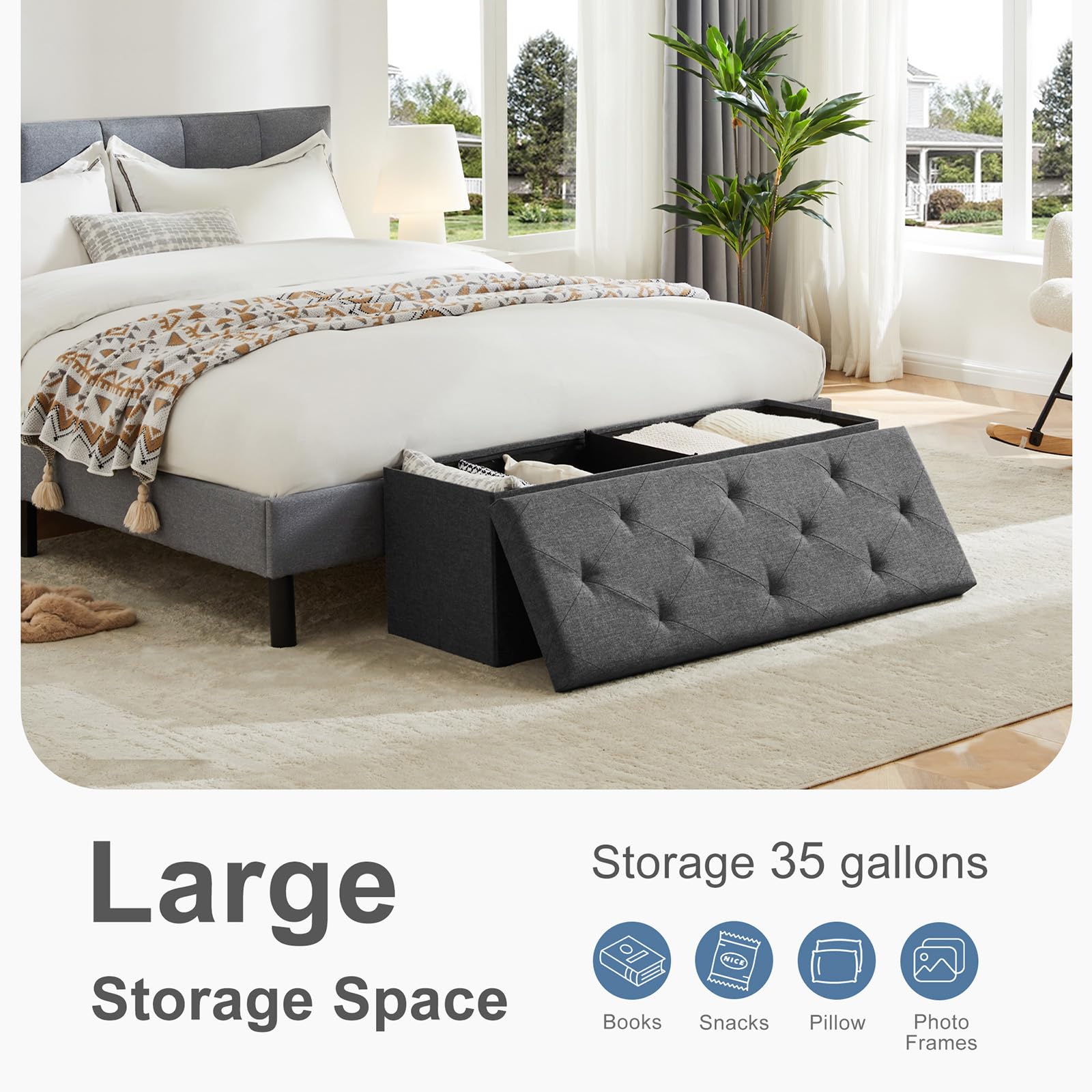 DUMOS 43 Inch Folding Storage Ottoman Bench, Large Ottoman with Storage