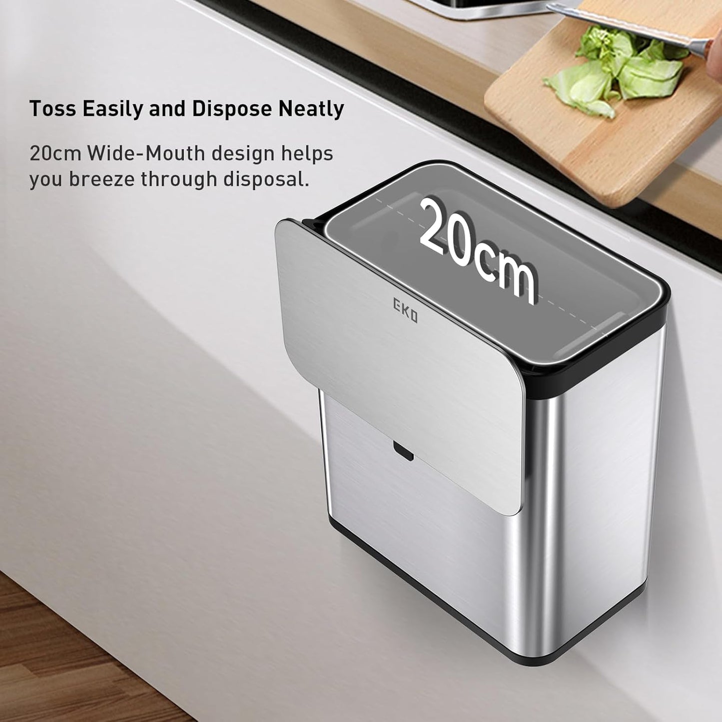 EKO Kitchen Compost Bin, 7L / 1.85 Gal Stainless Steel with Removable Inner Bucket and Deodorizer Compartment, 2-in-1 Countertop Compost Bin with Lid, Food Waste Caddy for Kitchen (MMT & Black Finish)