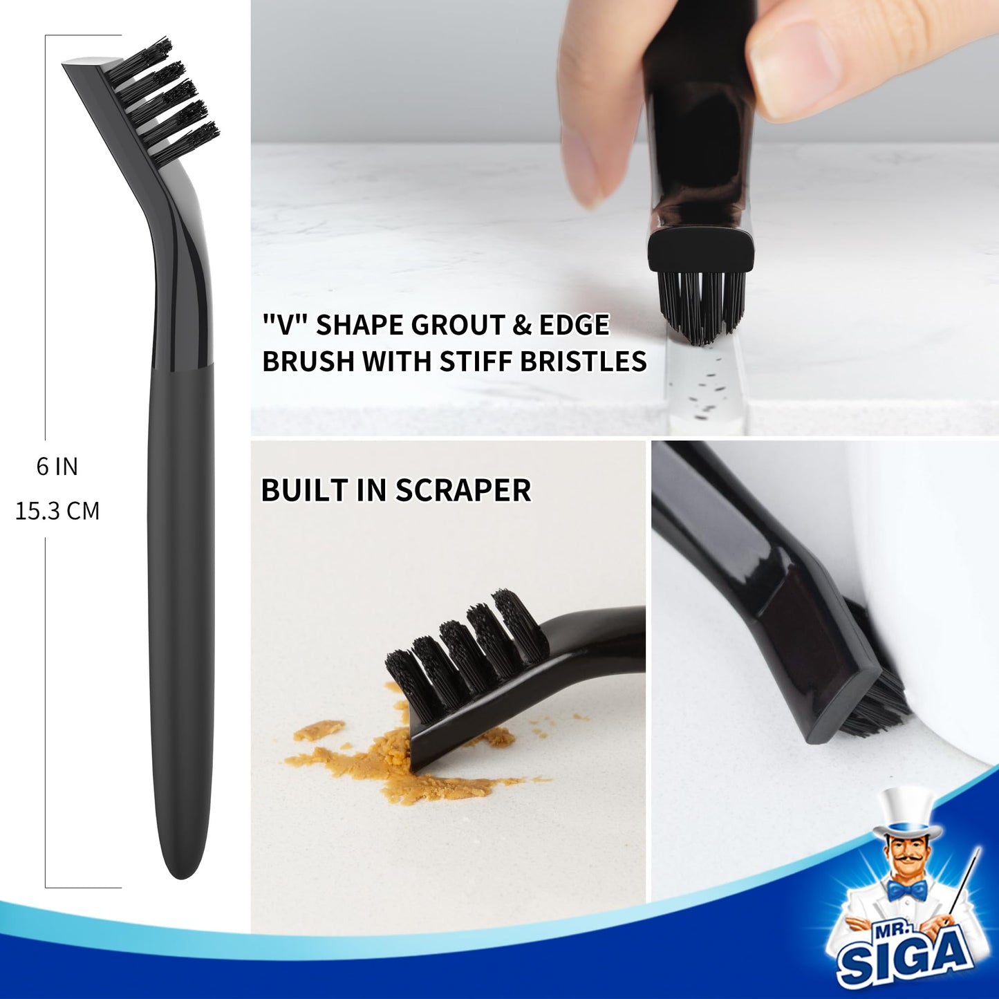 MR.SIGA Grout Cleaner Brush Set, Detail Cleaning Brush Set for Tiles, Sinks