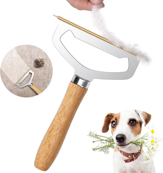 Metal Carpet Brush Pet Hair Remover, 1 Buck Thick Rack Wood Handle Portable Carpet Scraper, Embedded Couch Lint Pilling Dog Cat Fur Remover, Fabric Shaver Depiller Furniture