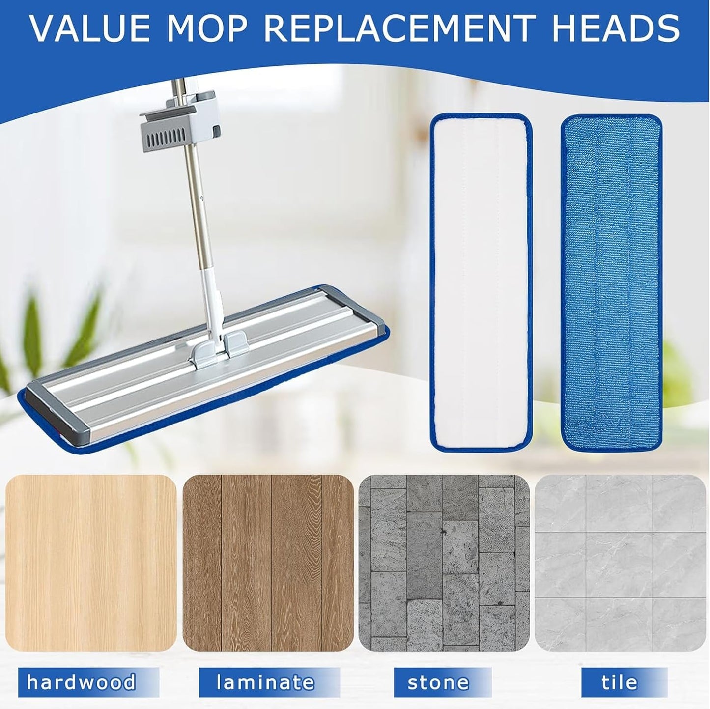 12 Pack Microfiber Mop Pad Universal Commercial/Industrial/Professional 17-18 Inch Head- Heavy Duty Wet & Dry Cleaning Refills Reusable Mop Refills Fit for Most Bona/Rubbermaid/Flat Mops