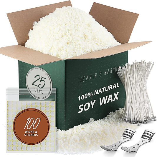 Hearth & Harbor Organic Soy Candle Wax for Candle Making, 25 lbs Natural Candles Making Supplies