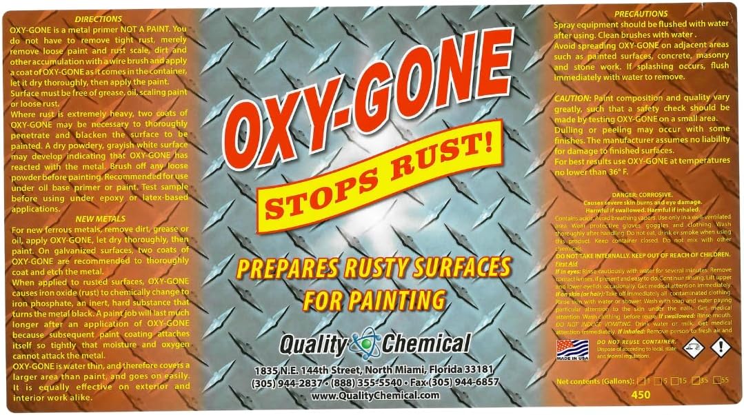 Quality Chemical Oxy-Gone Rust Remover and Metal Treatment - Rust Reformer, Rust Remover, Metal Rust Remover, Rust Neutralizer for Metal, Rust Converter, Remover, Rust Remover - 128 oz (COMBO)