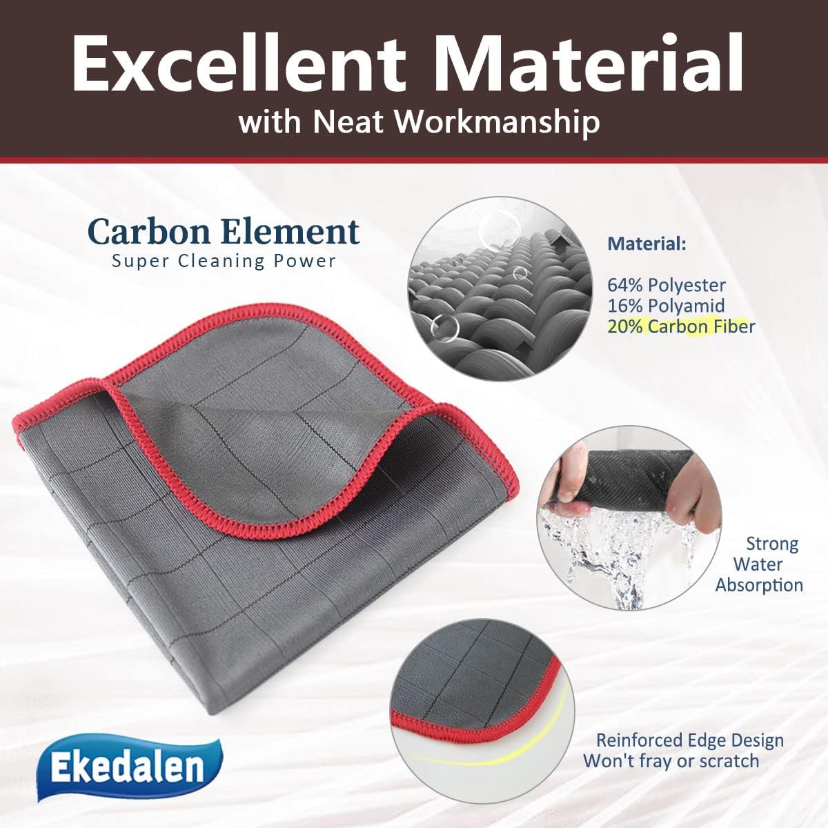 Lint Free Carbon Microfiber Cleaning Cloth Glass Window Polishing Streak Free Miracle Easy Clean Rag Reusable for Mirror Kitchen Dish Auto Detailing, Pack of 6, 12"x12", 400GSM