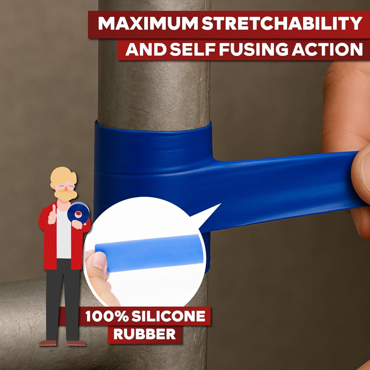 XFasten Self Fusing Silicone Tape Waterproof – 1" x 36 Feet Blue, Self Amalgamating Tape, Silicone Rubber for Plumbing, Sealing Pipes, Hose Repair, Outdoor Coax and Electrical Cables – Weatherproof