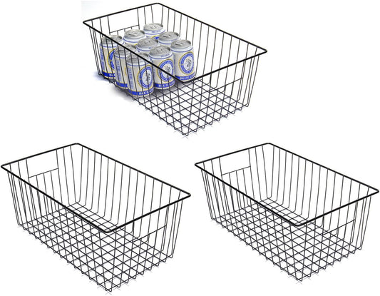 Freezer Organizer Bins, Upright Freezer Baskets for 16, 17, 21 cu.ft Standup Freezer, Durable Freezer Organizer Fully Use Space Improve Air Circulate, 3Pcs, Black