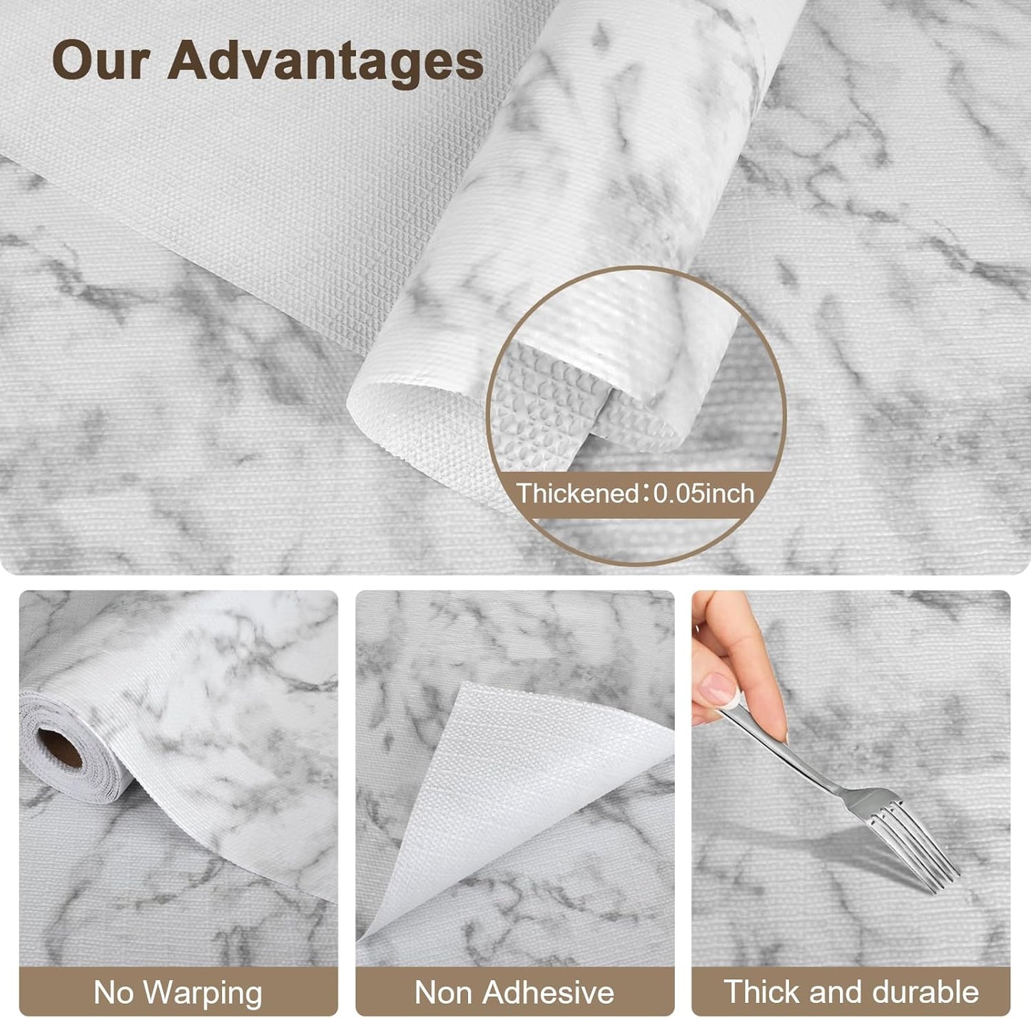 OcePor Non-Adhesive Drawer and Shelf Liner 12IN x 20FT，Non Slip Cabinet and Cupboard Liner, Kitchen Cabinet Liners for Shelves, Waterproof Drawer Shelf Liners for Cabinets/Bathroom Cupboard, Marble