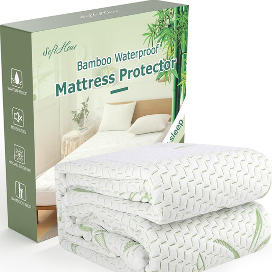 King Waterproof Mattress Protector, Rayon Made from Bamboo Mattress Pad Cover, Soft Breathable