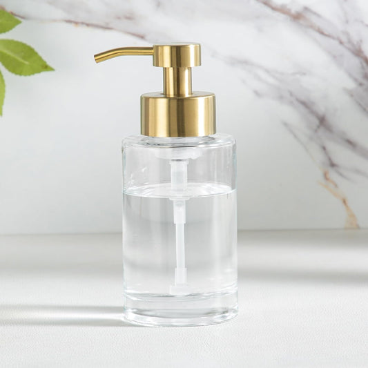 Enra Foam Soap Dispenser,12oz Thick Glass Bathroom Soap Dispenser with Stainless Steel Gold Pump for Bathroom Kitchen(Clear/Gold Poam Type)