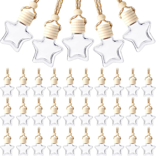 BBTO 50 Pcs Hanging Car Air Freshener Car Diffuser Bottles Empty Glass Perfume Bottle Freshener Diffuser Bottle Pendant for Essential Oil Fragrance Aromatherapy Bottle Ornament(Star)