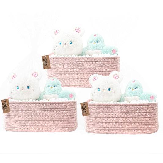 COMFY-HOMI 11.5"x7.5"x4.7" Storage Baskets for Organizing | Cotton Rope Woven Basket | Toy Storage Bin Box | Basket for Shelves, Closet Organizer Bin, Decorative Closet Shelf, 3 Pack, all pink