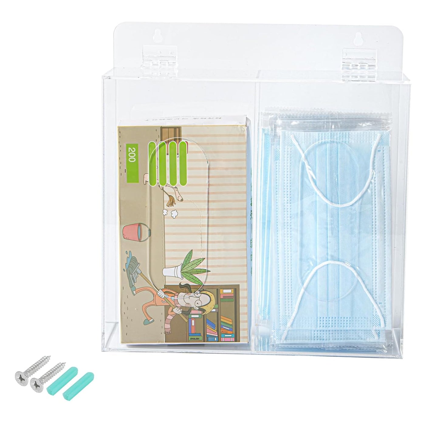 Wall Mounted Glove Dispenser, Hairnet Shoe Cover Dispenser，Acrylic Glove Box Holder, Clear (for 2 Boxes)