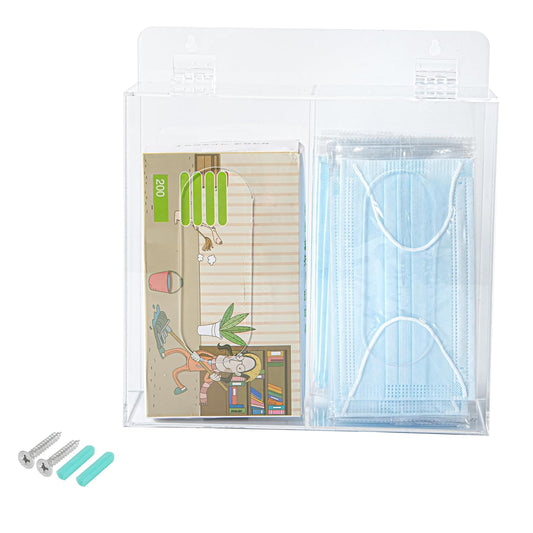 Wall Mounted Glove Dispenser, Hairnet Shoe Cover Dispenser，Acrylic Glove Box Holder, Clear (for 2 Boxes)