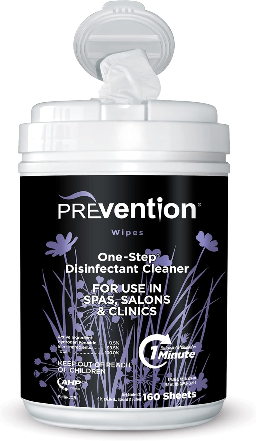 Prevention All Purpose Disinfectant Wipes – Canister of Cleaning Wipes for Salons, Spas, Wellness Centers and Yoga Studios – Hospital Grade Surface Sanitizing – 160 Count