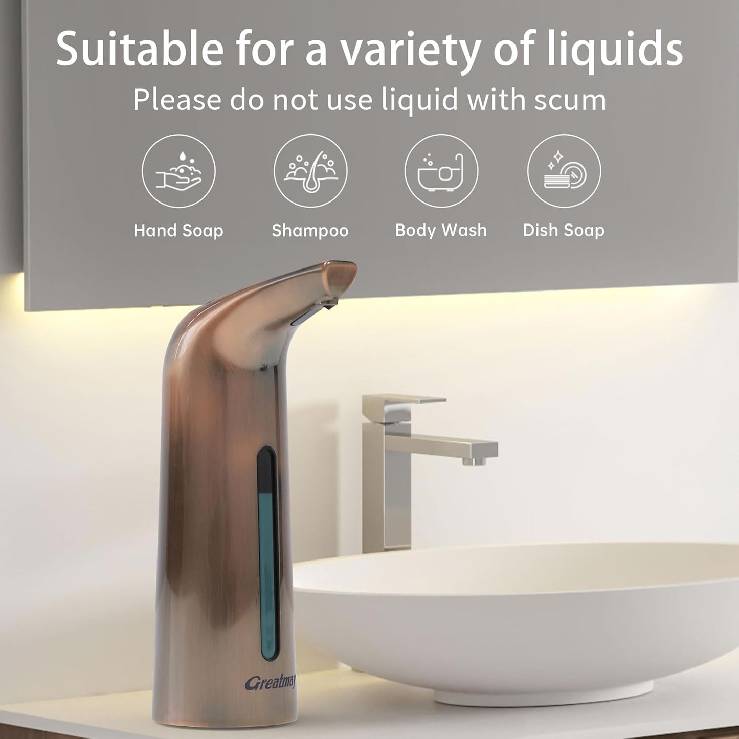 Convenient Automatic Soap Dispenser,4 Adjustable Levels Touchless Hand Sanitizer Pump with Infrared Sensor, 400 ml Countertop Electric Dispenser for Bathroom,Kitchen
