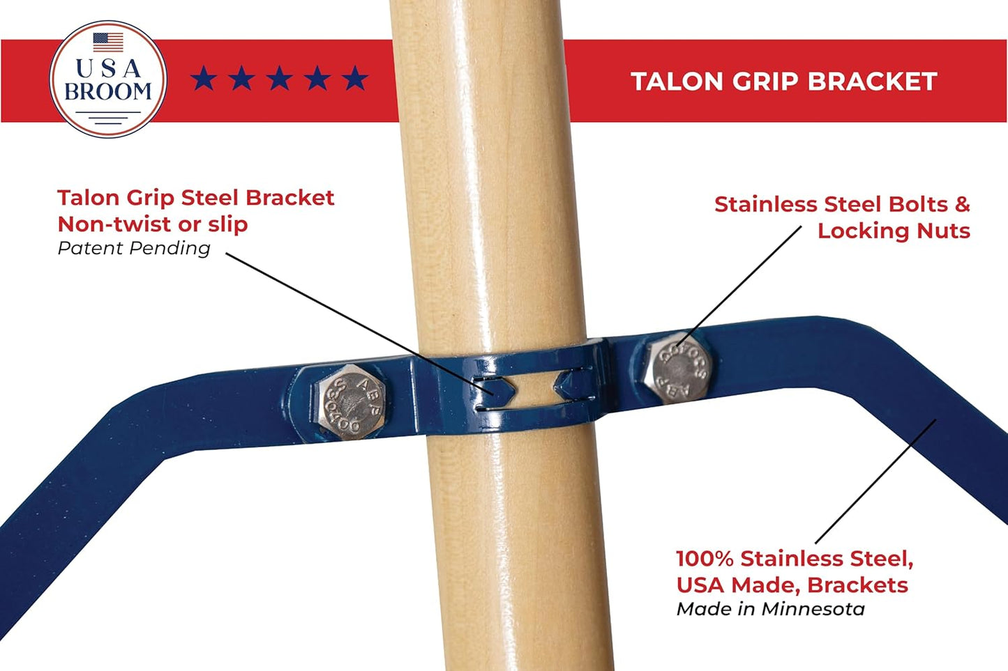 USA Broom 36" Everyday Sweep Indoor/Outdoor Push Broom with 60" Handle. Ideal for Garages & Shops. Durable American Made Steel Brackets-All Stainless Steel Hardware. No Plastic. 100% Made in The USA.