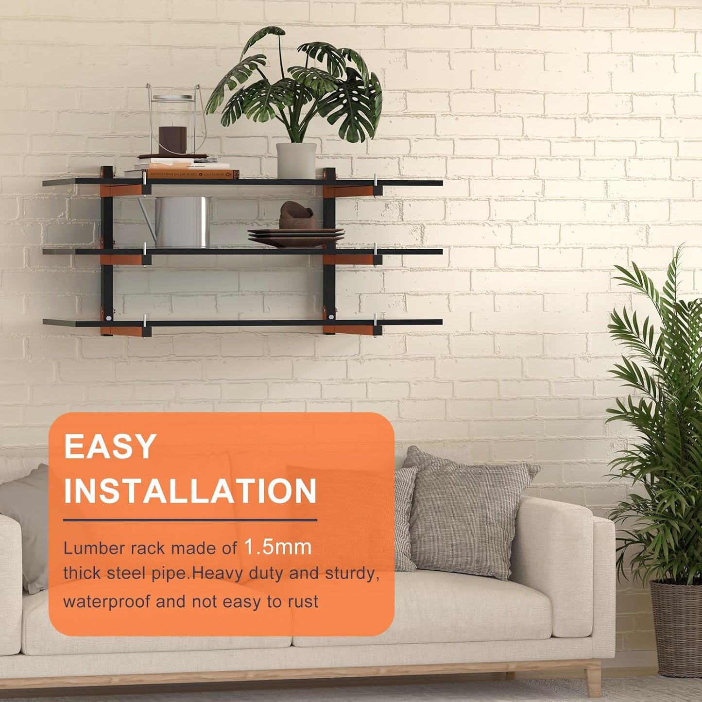 Lumber Rack Wall Mount, Lumber Storage Rack, Heavy Duty Wood Storage Racks with 6-Level System, 720 lb Sturdy Garage Wood Organizer, Orange Lumber Metal Racks for Indoor and Outdoor (4 PACK)