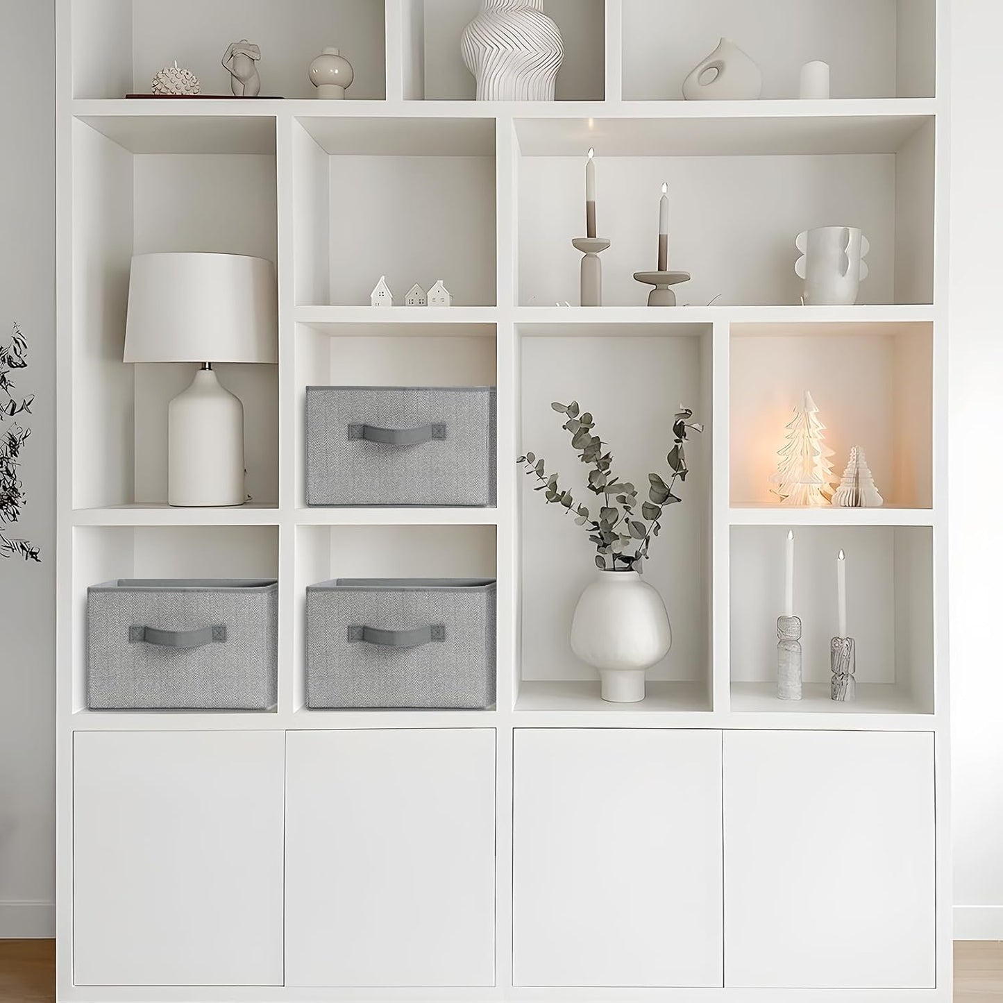 Storage Baskets, 11-Inch Woven Fabric Bins, Storage Cubes with Reinforced Handles, Organizer Bins for Closet Shelves, Foldable, for Toys, Clothes, Natural Beige (3PCS/Grey-11*11*7.8inch)