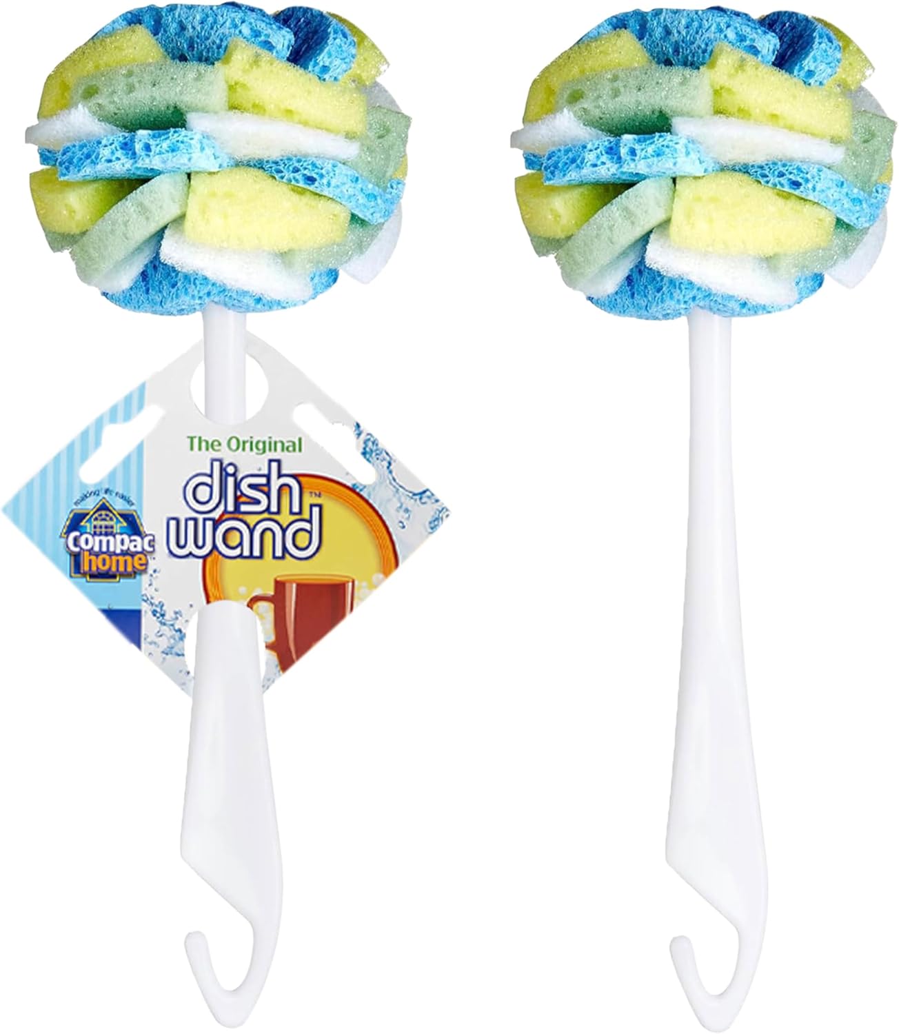Compac Home Dish Wand Plus Cello, Foam & Scour Sponge Petals Brush and Clean Dishes, Pots, Bottles, & Glassware, 2 Count