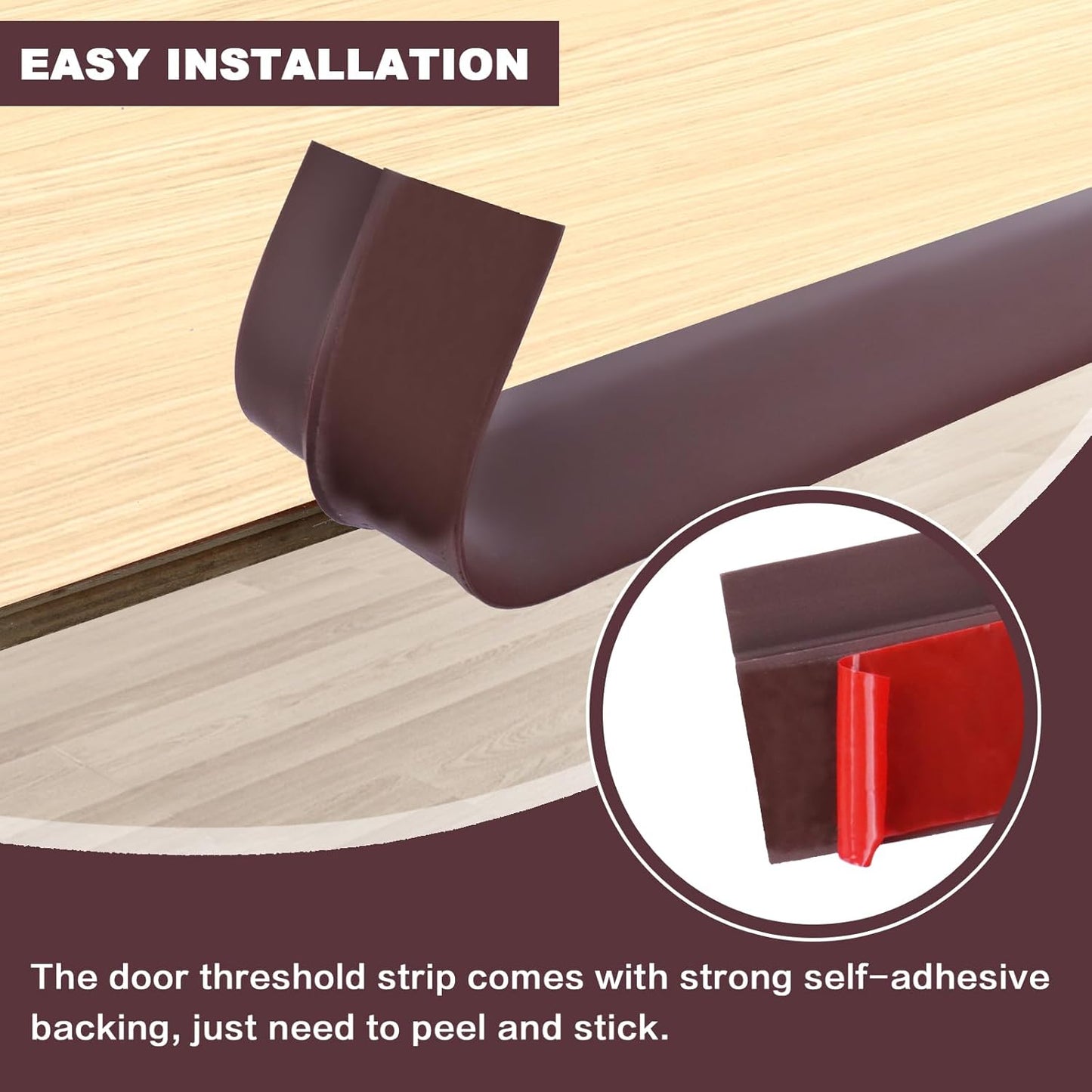 Vinyl Door Threshold Flooring Transition Strip Self Adhesive Carpet Edging Strip for Laminate Doorway Edge Threshold from 1/5" to 2/5" (Coffee, 6.6 Ft)
