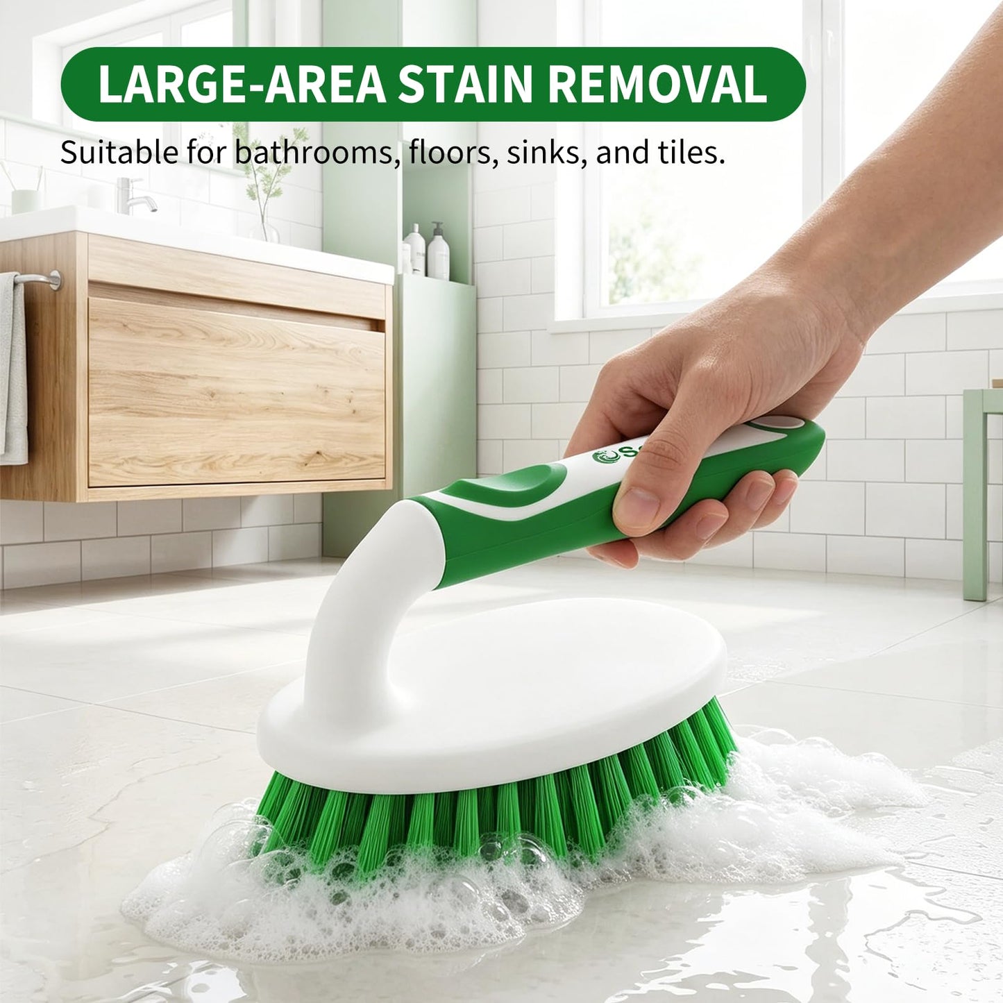 Scrub Brush Set of 4 Pack, Heavy Duty Shower Cleaning Brush Set, Green