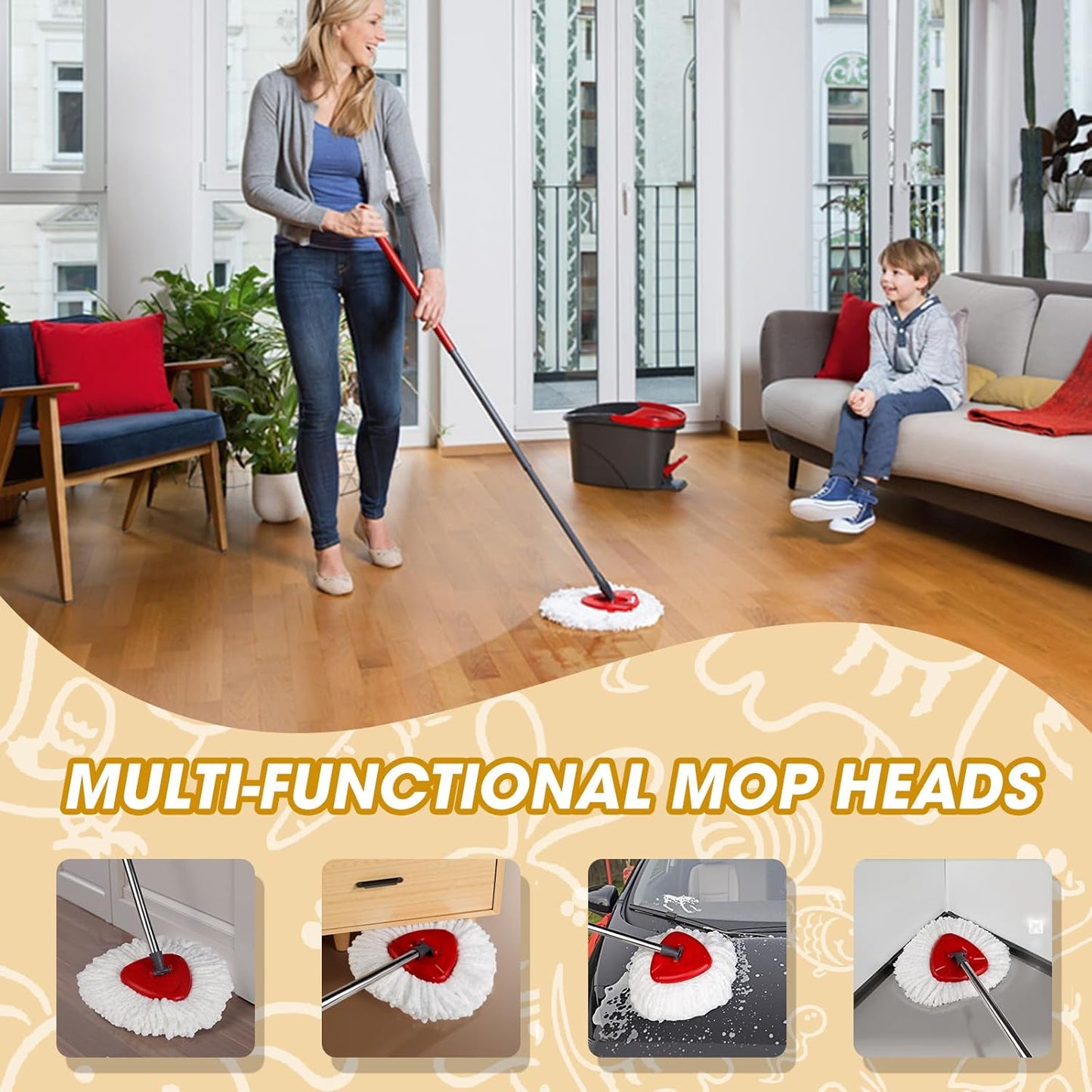 10 Pack Spin Mop Replacement Heads, 360° Microfiber Spin Mop Refills for O-Cdea EasyWrin 1-Tank System, Machine Washable Mop Replace Head for Easy Cleaning