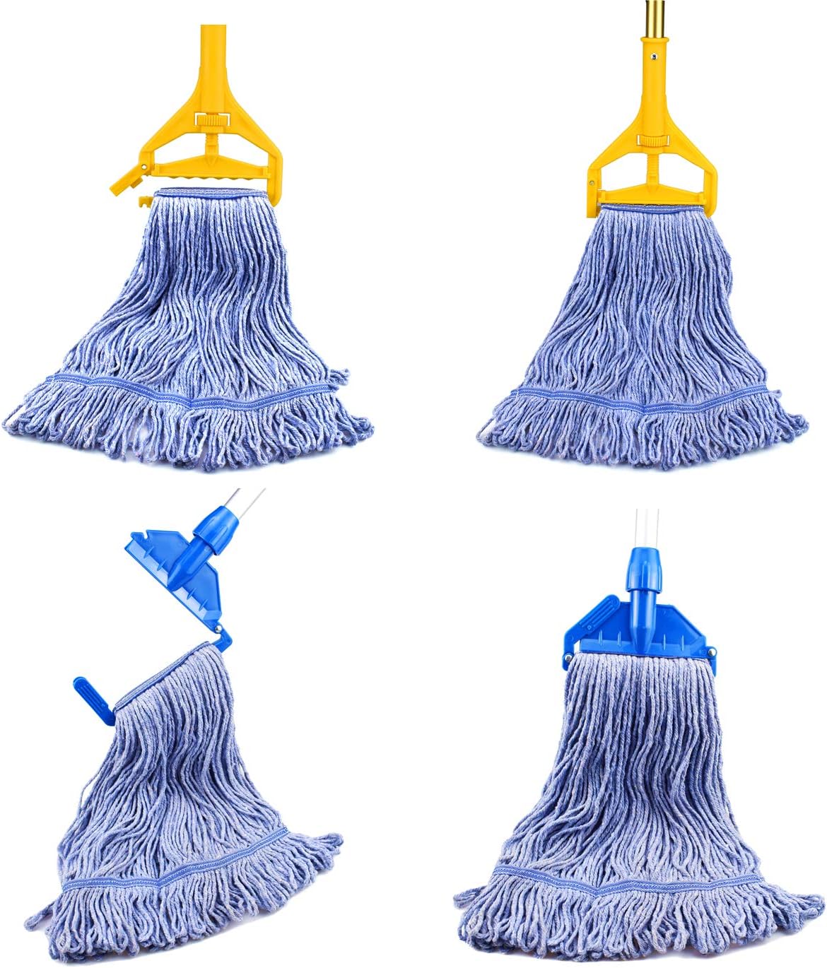 String Mop Heads Replacement Heavy Duty Commercial Grade Blue Cotton Looped End Wet Industrial Cleaning Mop Head Refills (4, Large)