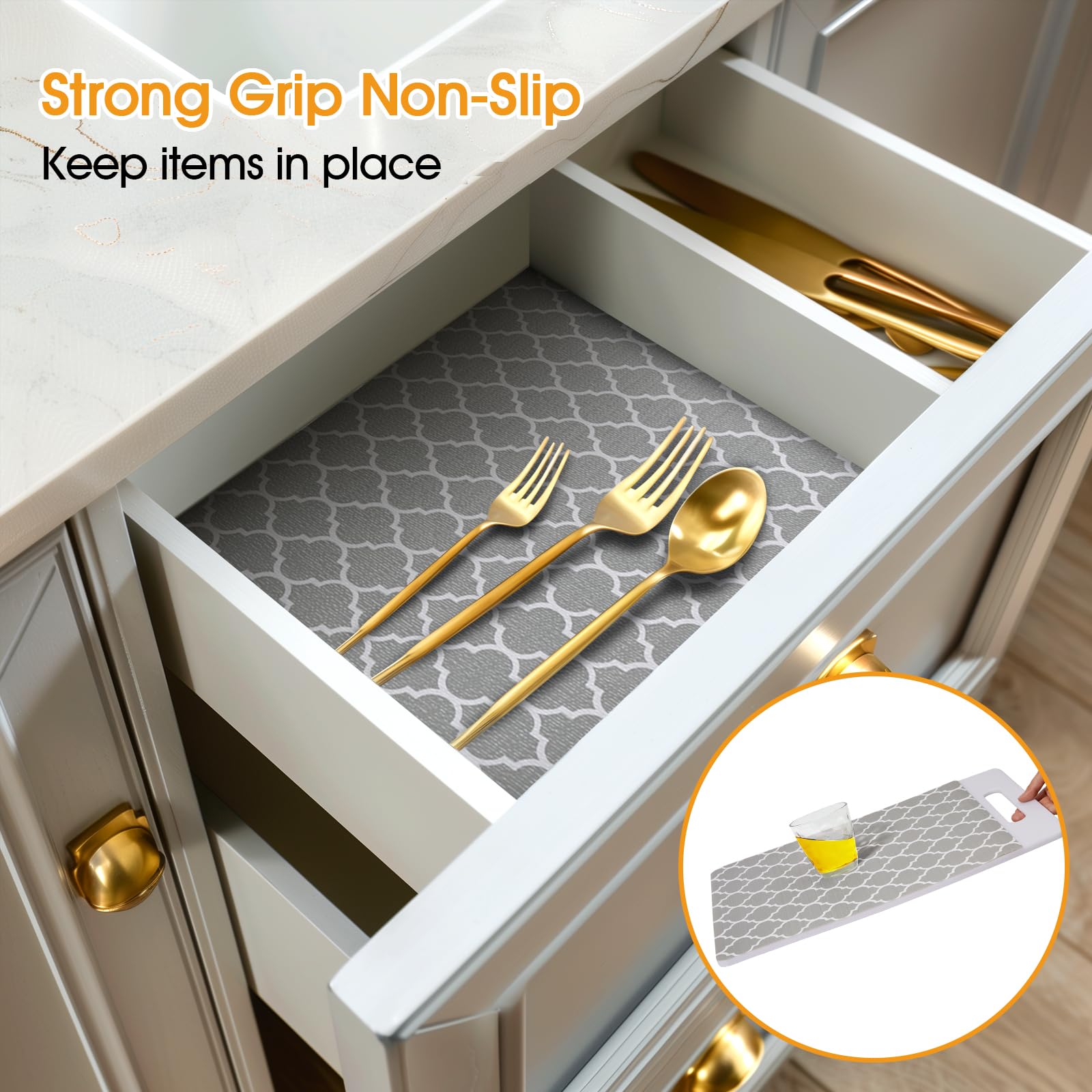 Shinlendid Shelf and Drawer Liner for Kitchen Cabinet Non-Adhesive Non Slip