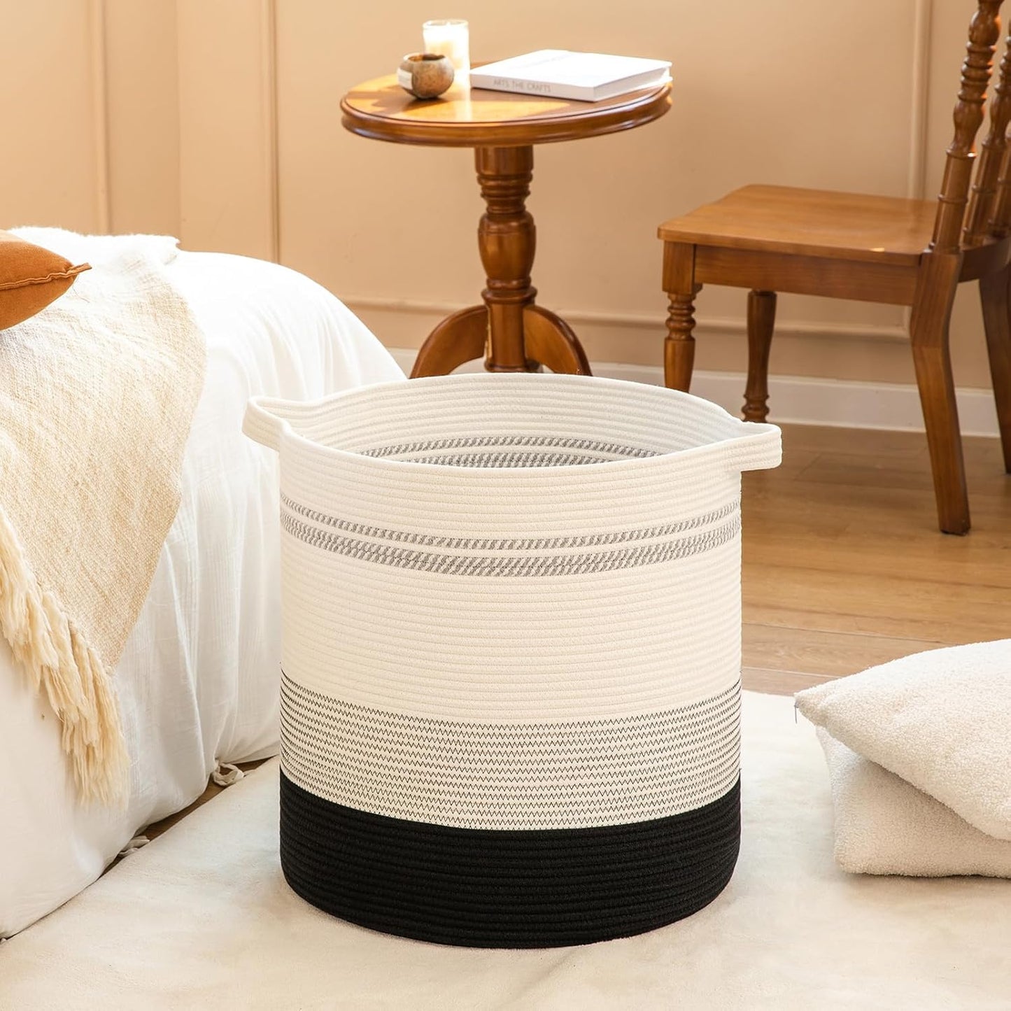 OIAHOMY 80L Laundry Hamper,Storage Basket with Handles,Decorative Basket for Living room,Woven Storage Basket for Toys Bin,Pillows, Blankets,Clothes-20x18in-Gradient Dark