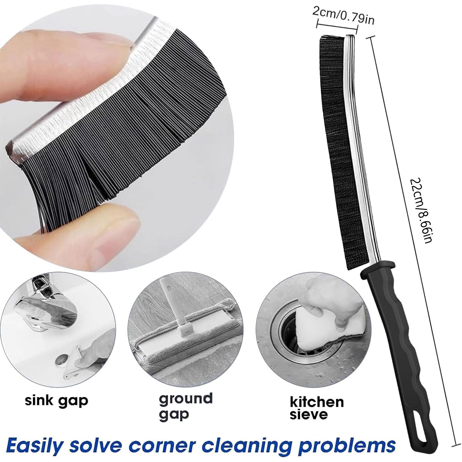 Crevice Cleaning Brush 12-Pack - Heavy Duty Hard Bristle Gap Brush for Deep Cleaning - Ultra-Thin