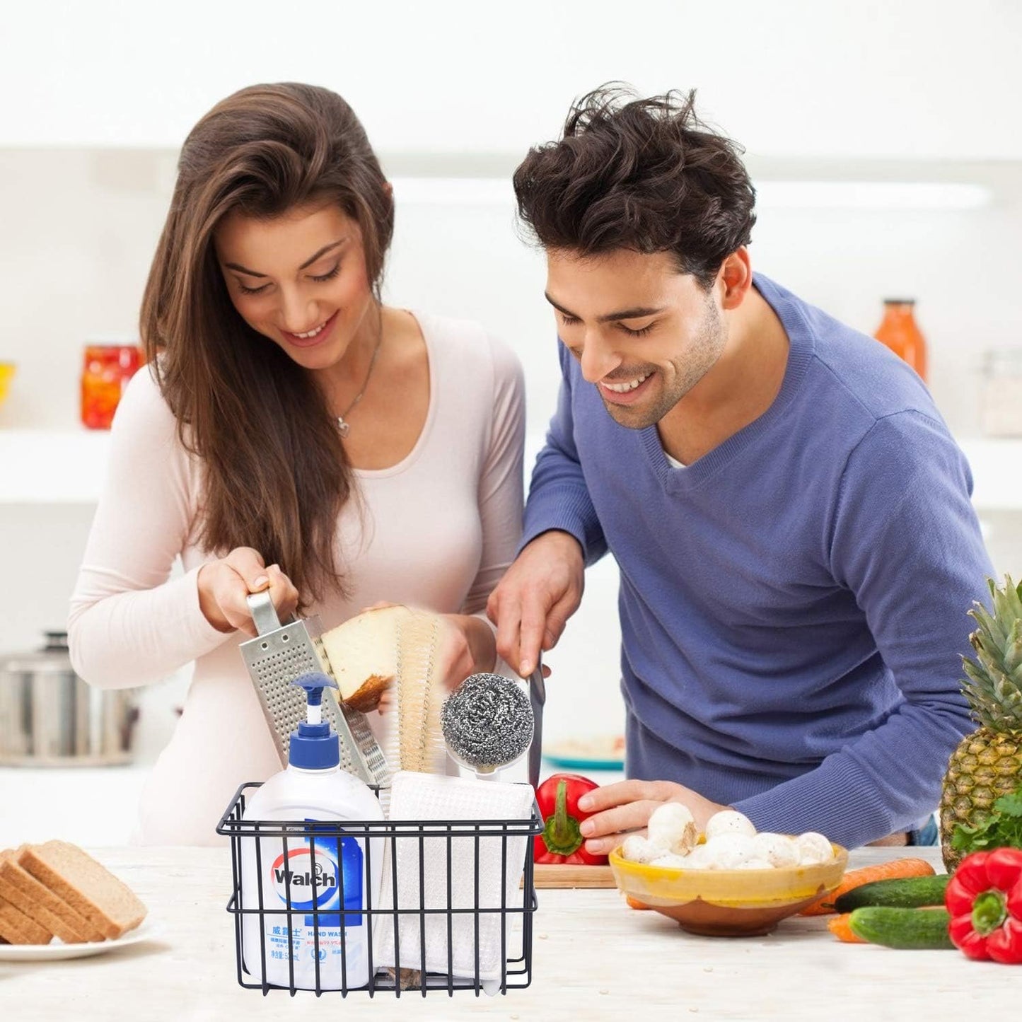 Kitchen Sponge Holder, Dish Brush Holder, Slim Sink Organization/Draining Basket/Liquid Drainer/Water Trough Rack, Kitchen Essential Tools, 304-Stainless Steel (Black)