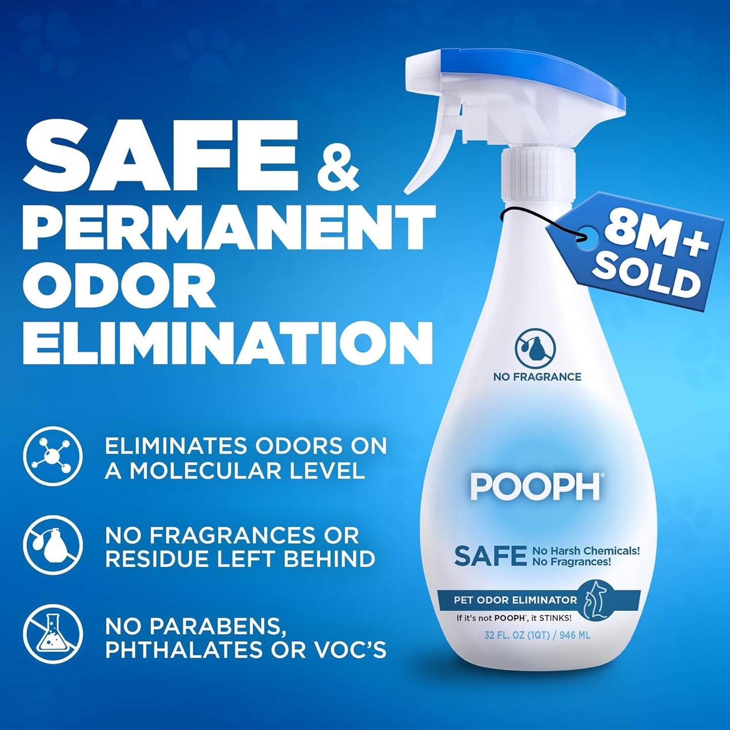 POOPH Pet Odor Eliminator and Litter Box Deodorizer - 2x32oz Bottles - Instant, Safe, Fragrance-Free, Clear, Non-Staining, Unscented