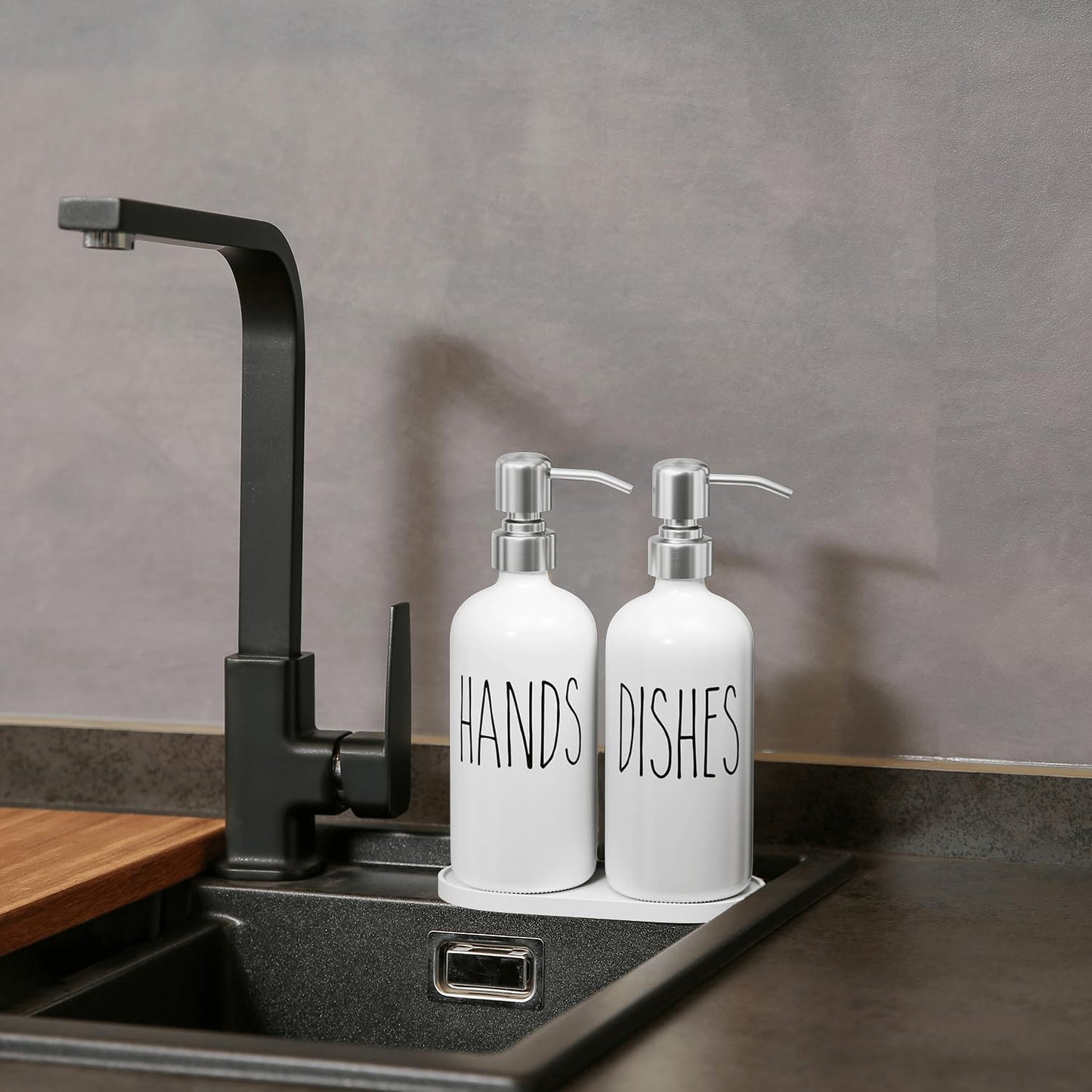 MOMEEMO Soap Dispenser for Kitchen Sink, White Soap Dispenser with Silver Metal Pump, Suitable for Kitchen Decor and Accessories. (White & Silver)