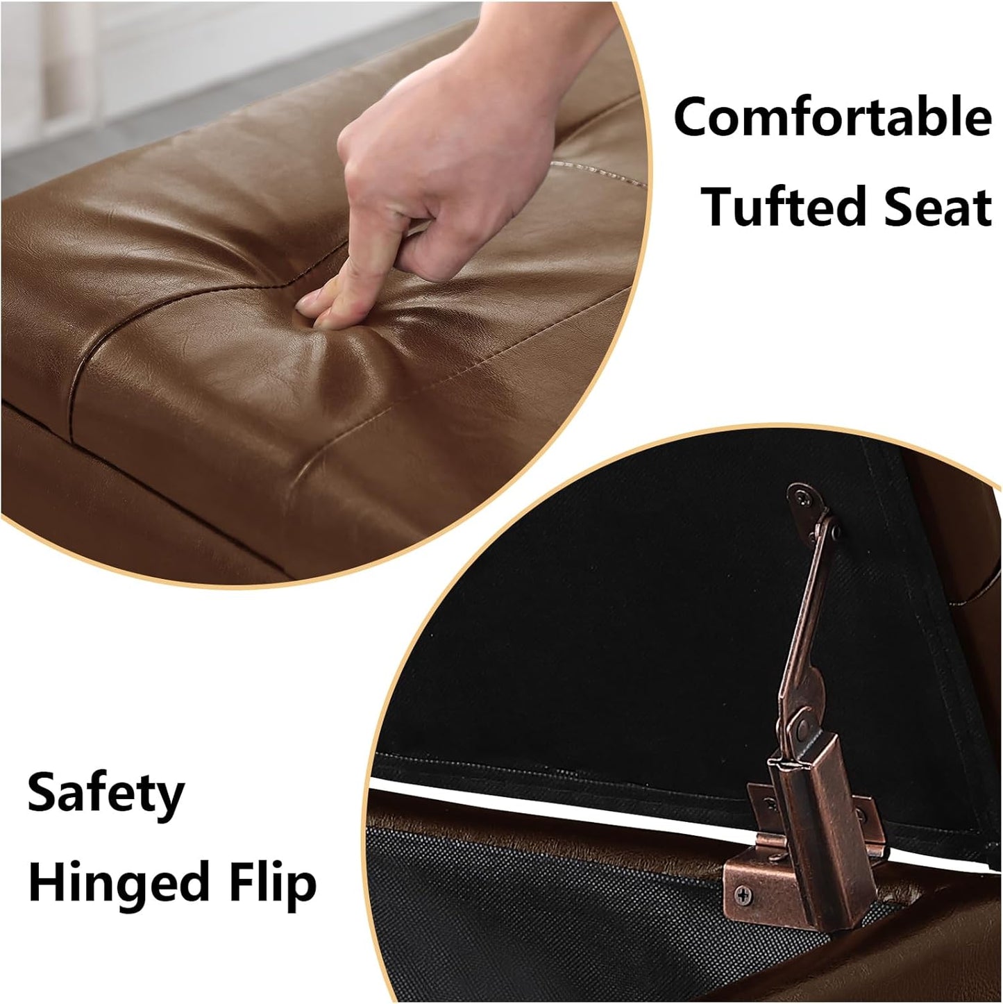 Ottoman with Storage Set of 3, 38'' Button Tufted Storage Ottoman with 2 Stools, Easy Open & Close w/Safety Hinges, Extra Seating Foot Rest for Living Room (Brown - PU Leather)