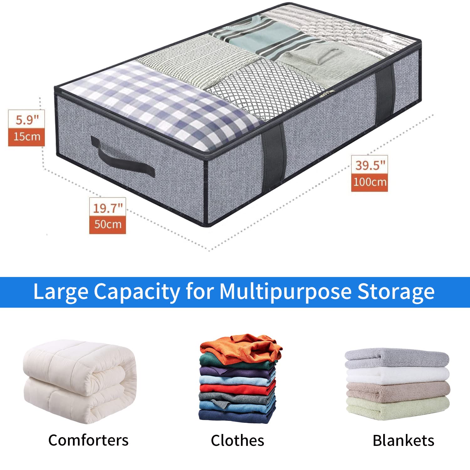 Onlyeasy Foldable Underbed Bags 2 Pack - Blankets Clothes Comforters Storage Bag Breathable