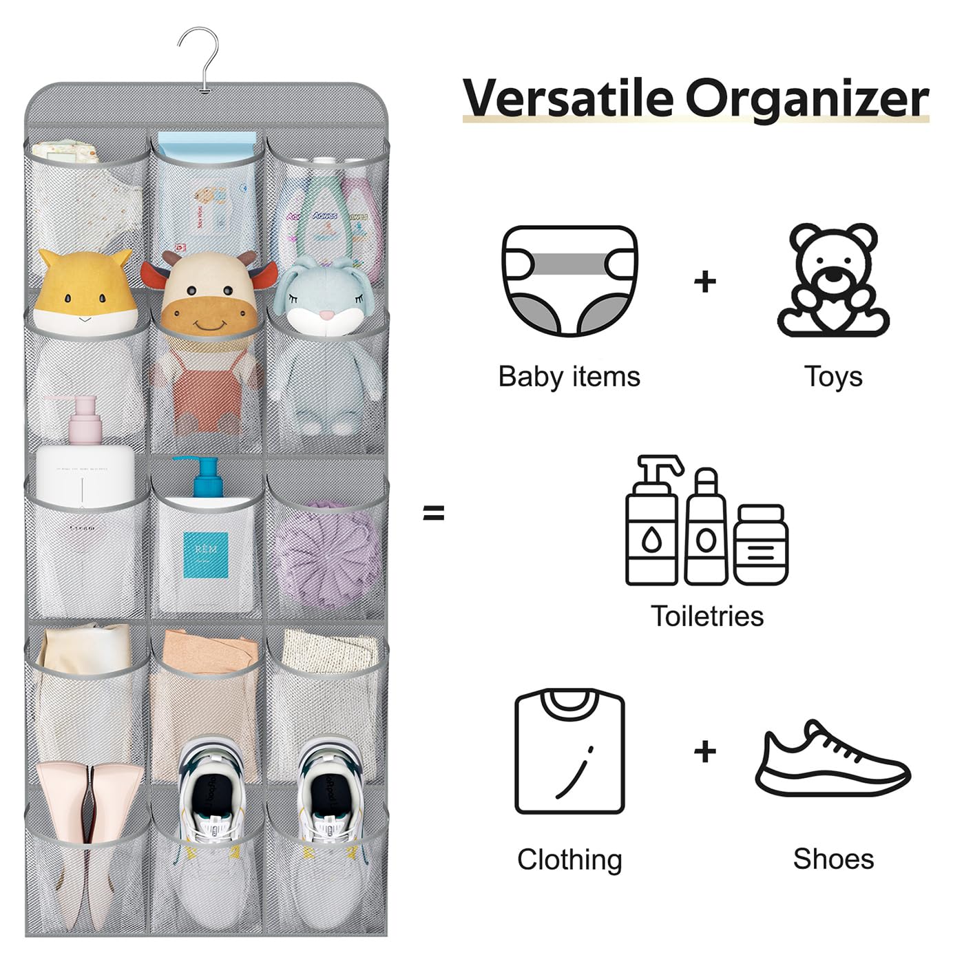 MISSLO 30 Large Pockets Dual Sided Hanging Shoe Organizer for Closet with Rotating Hanger Hanging