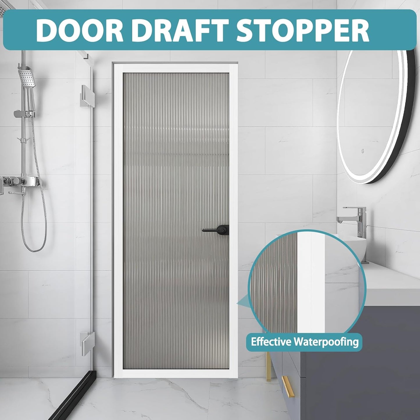 Weather Stripping Door Draft Stopper Flexible Self Adhesive Silicone Door Seal Strip for Glass Doors Windows and Shower Glass Gaps, 2 Inch Wide X 20 Feet Long, White